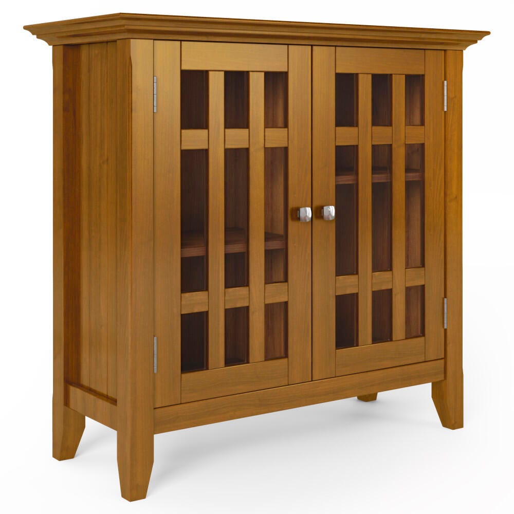 Simpli Home Bedford Low Storage Media Cabinet, Light Golden Brown, large