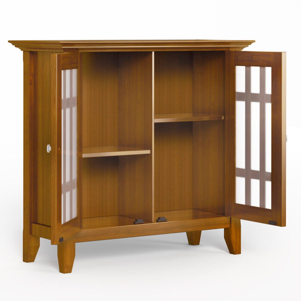 Simpli Home Bedford Low Storage Media Cabinet, Light Golden Brown, large
