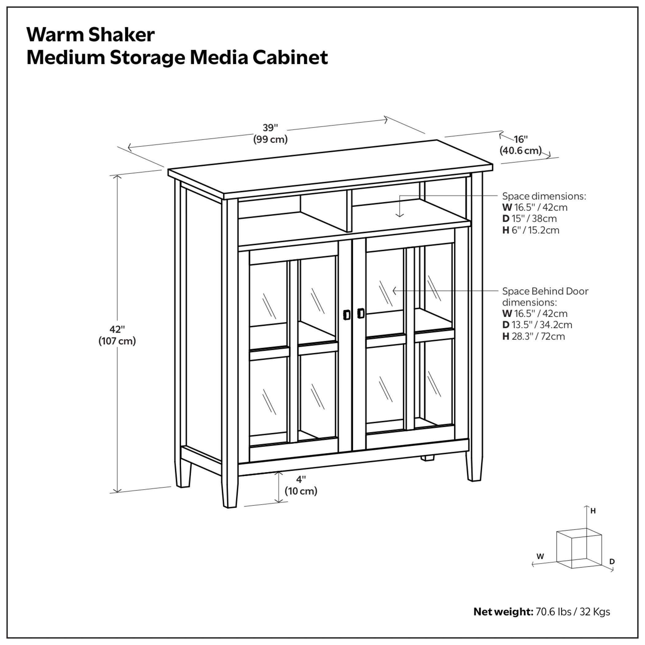 Simpli Home Warm Warm Shaker Medium Storage Media Cabinet, Tobacco Brown, large