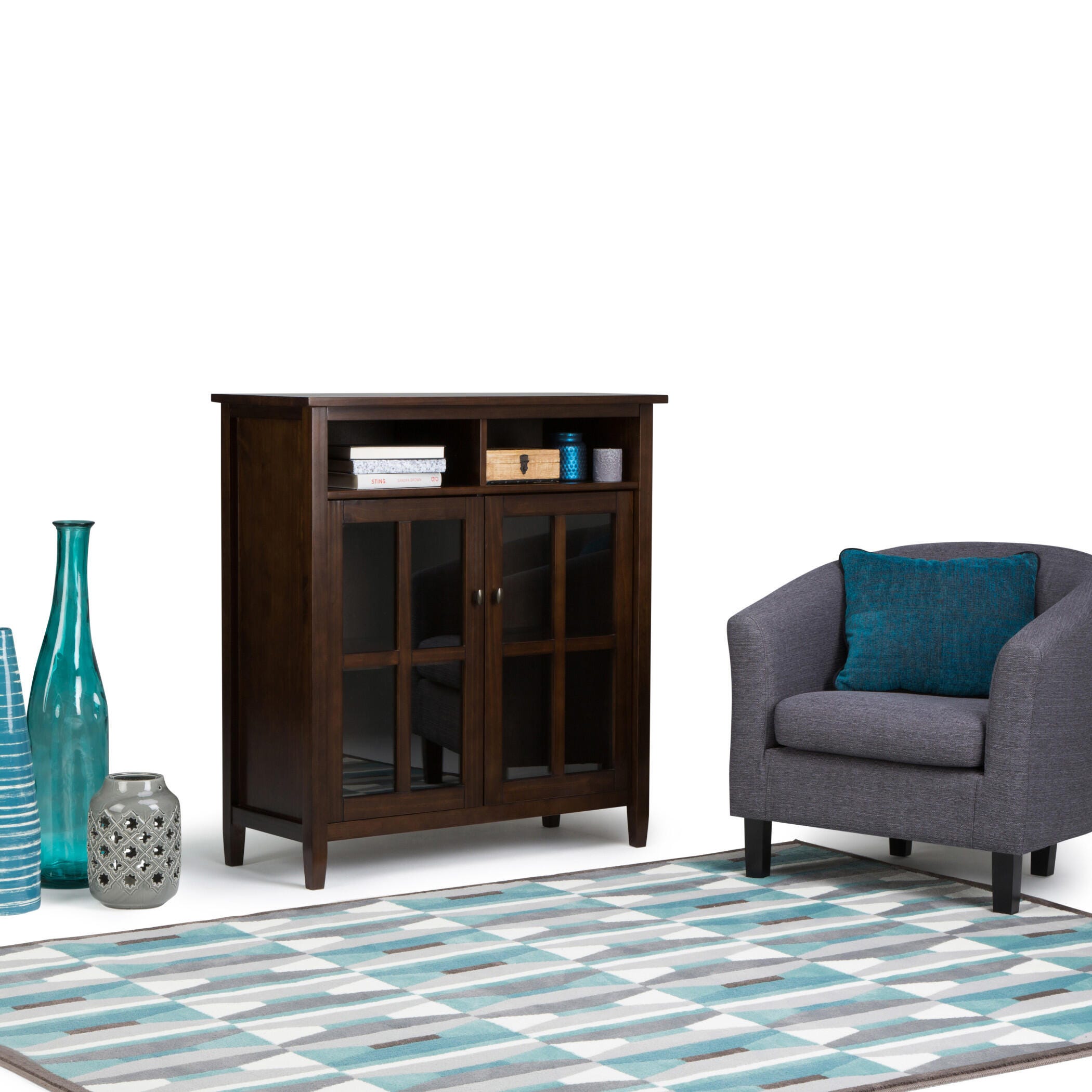 Simpli Home Warm Warm Shaker Medium Storage Media Cabinet, Tobacco Brown, large
