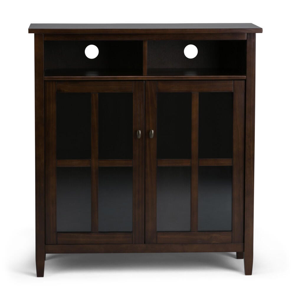 Simpli Home Warm Shaker Medium Storage Media Cabinet, Tobacco Brown, large