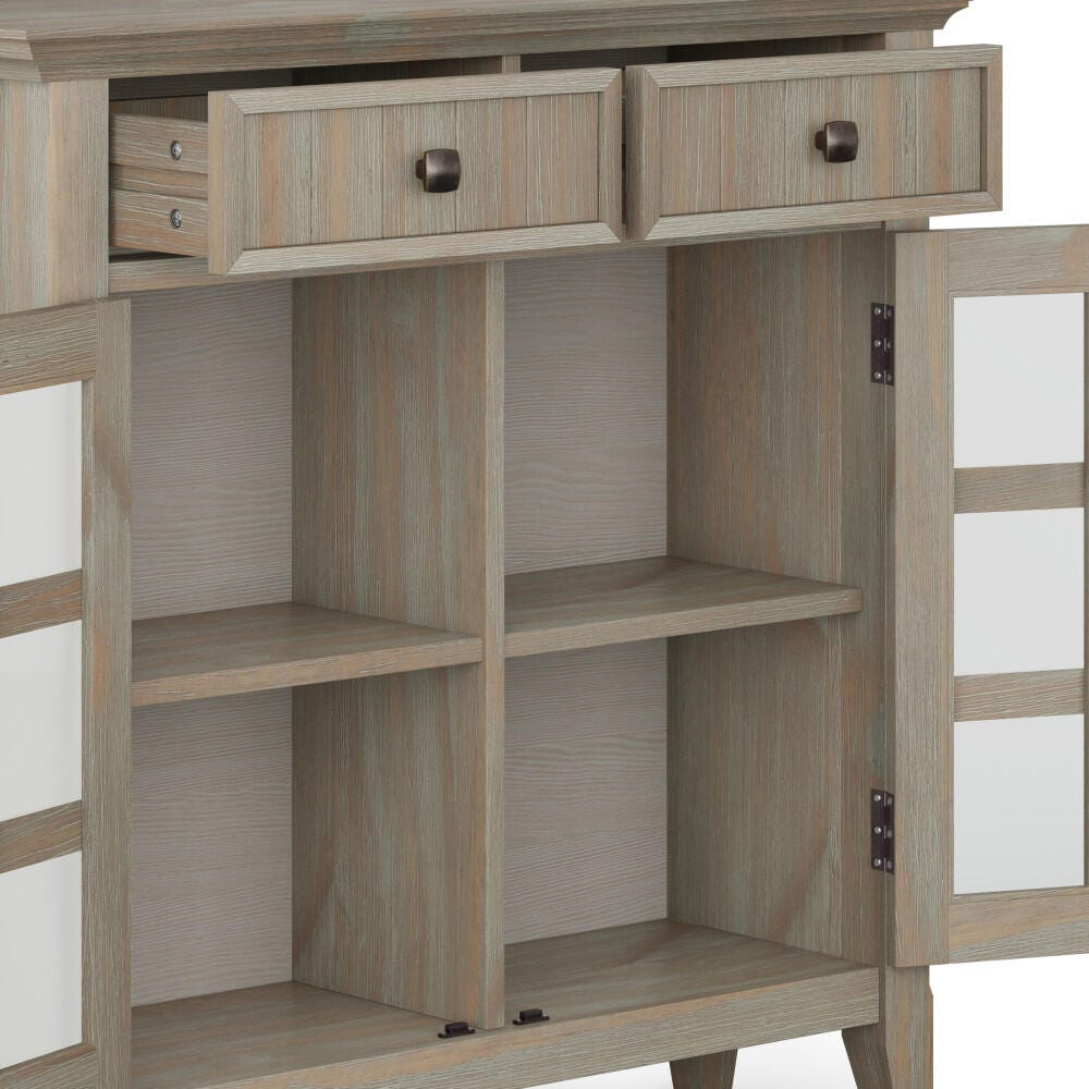 Simpli Home Acadian Entryway Hallway Storage Cabinet, Distressed Gray, large