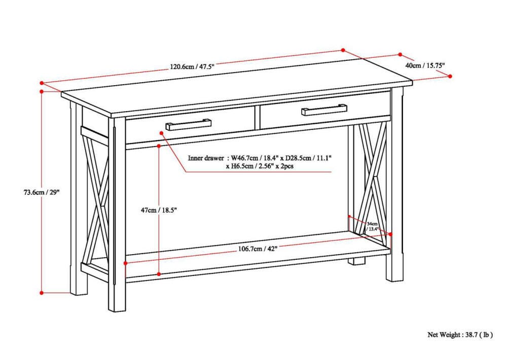 Simpli Home Kitchener Console Sofa Table, Black, large
