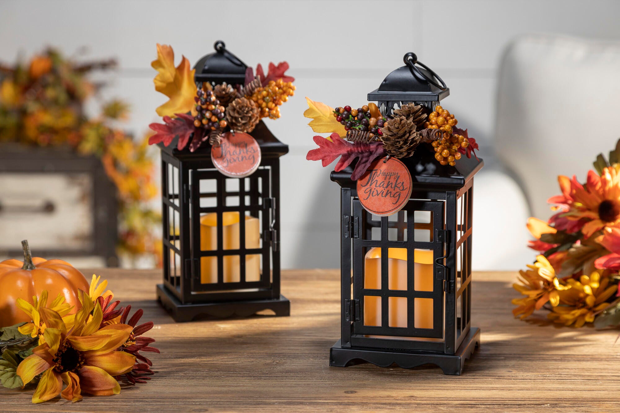 Black Metal Lanterns With Led Candles (set Of 2), , rollover