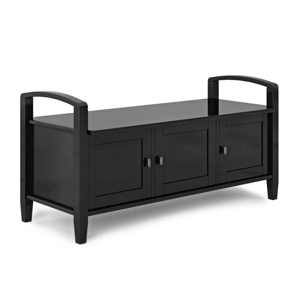 Simpli Home Warm Shaker Entryway Storage Bench, Black, large