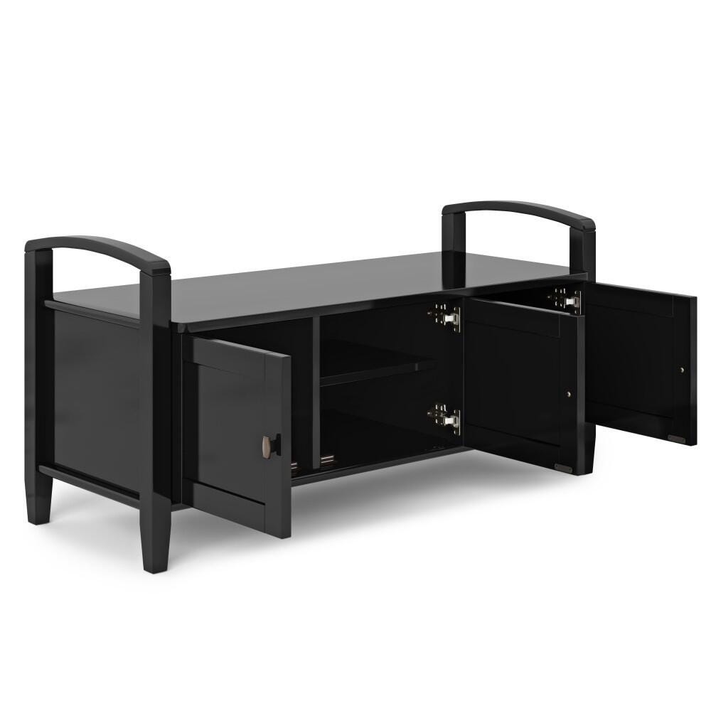 Simpli Home Warm Shaker Entryway Storage Bench, Black, large
