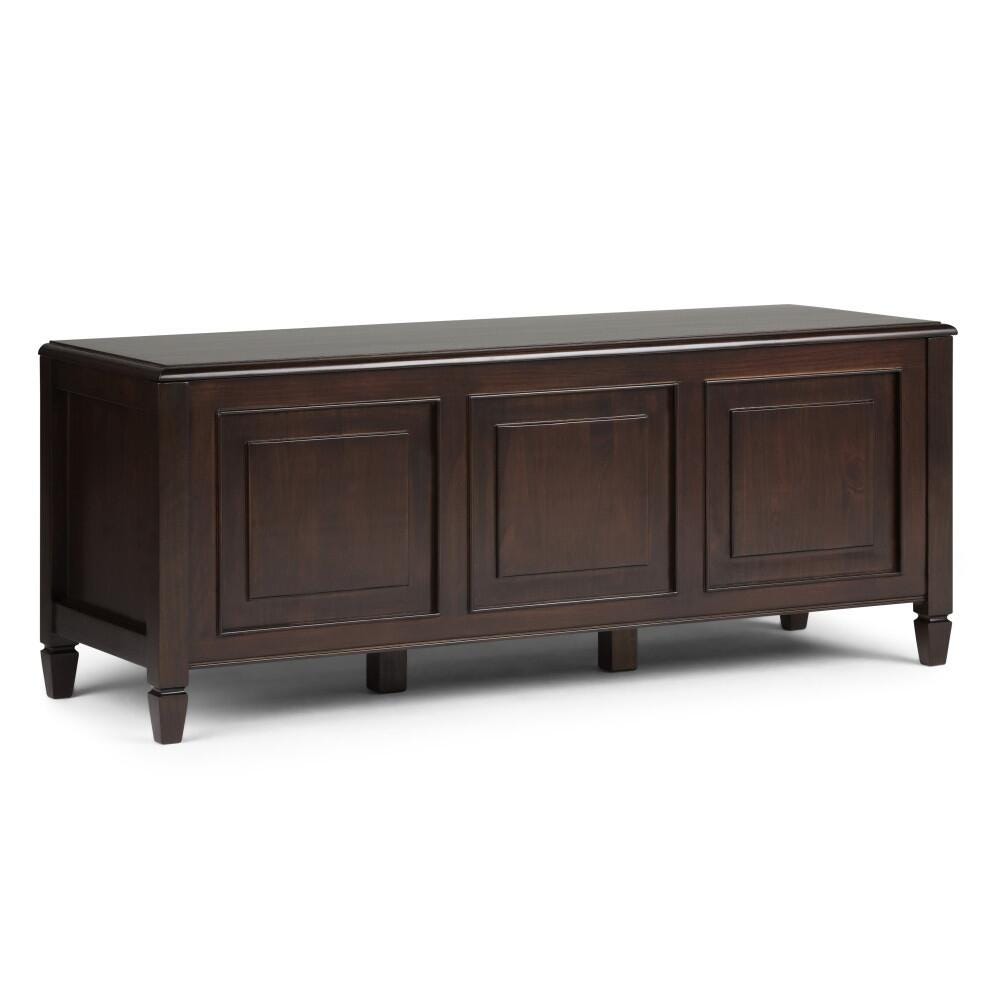 Simpli Home Connaught Storage Bench Trunk, Dark Chestnut Brown, large
