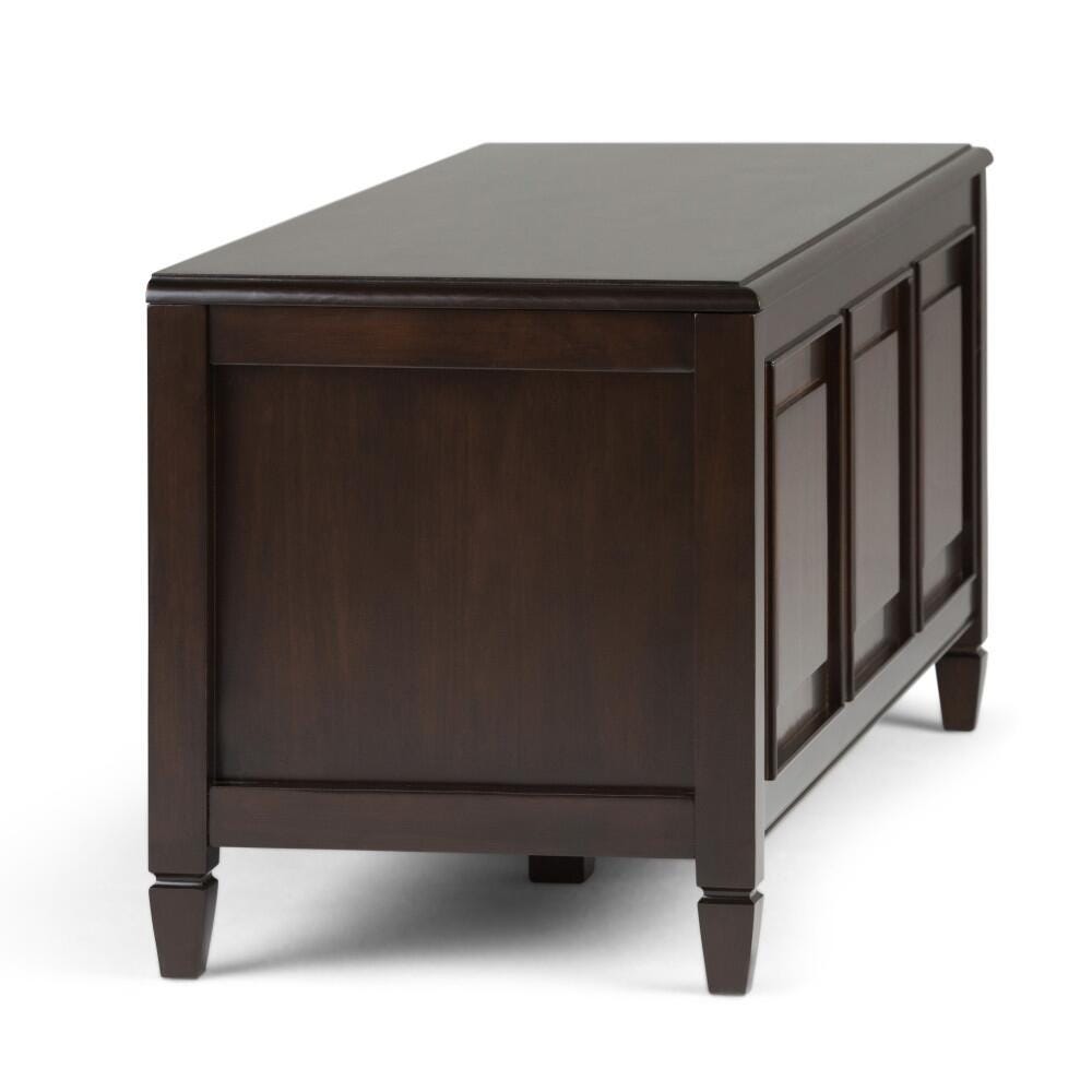 Simpli Home Connaught Storage Bench Trunk, Dark Chestnut Brown, large