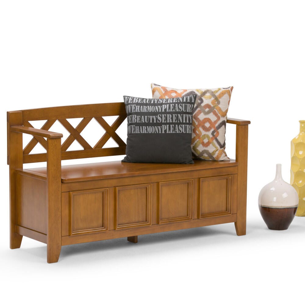 Simpli Home Amherst Entryway Storage Bench, Light Avalon Brown, large