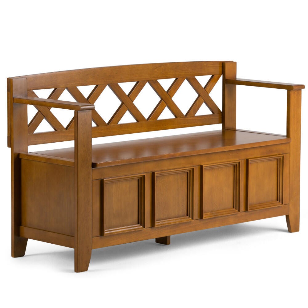 Simpli Home Amherst Entryway Storage Bench, Light Avalon Brown, large