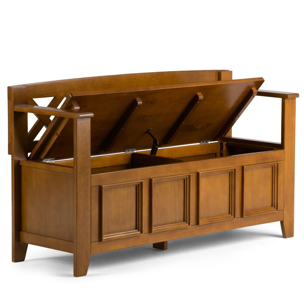 Simpli Home Amherst Entryway Storage Bench, Light Avalon Brown, large