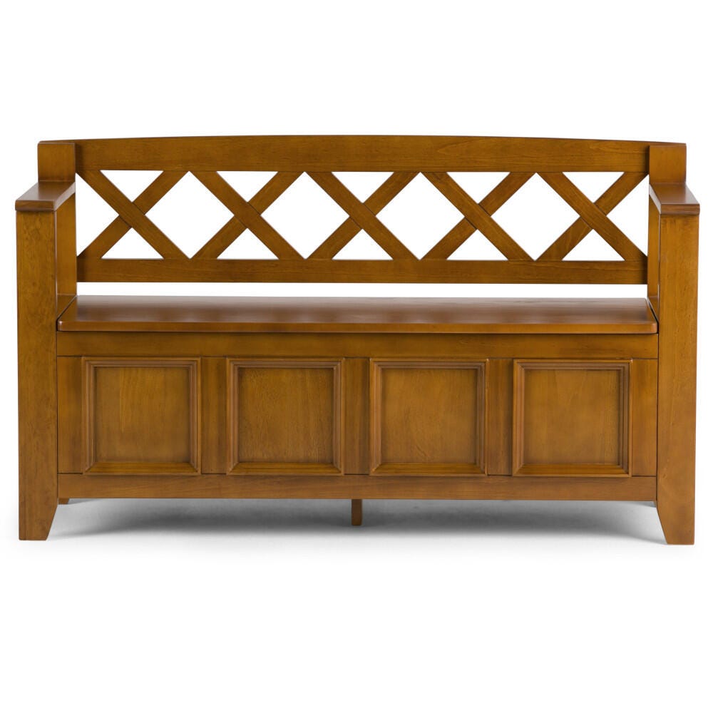 Simpli Home Amherst Entryway Storage Bench, Light Avalon Brown, large