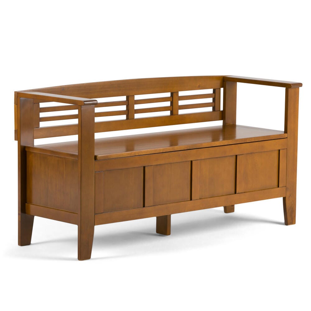 Simpli Home Amherst Entryway Storage Bench, Light Avalon Brown, large