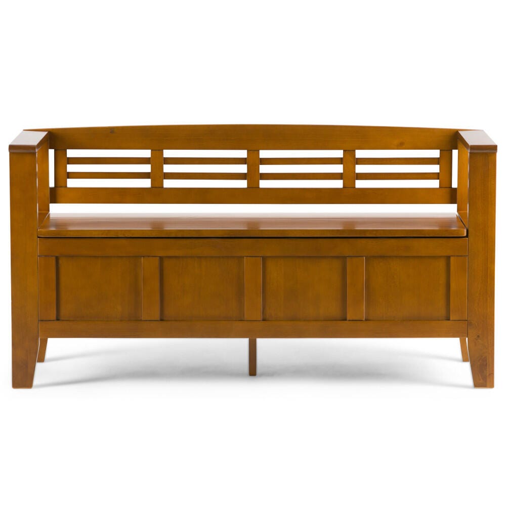 Simpli Home Amherst Entryway Storage Bench, Light Avalon Brown, large