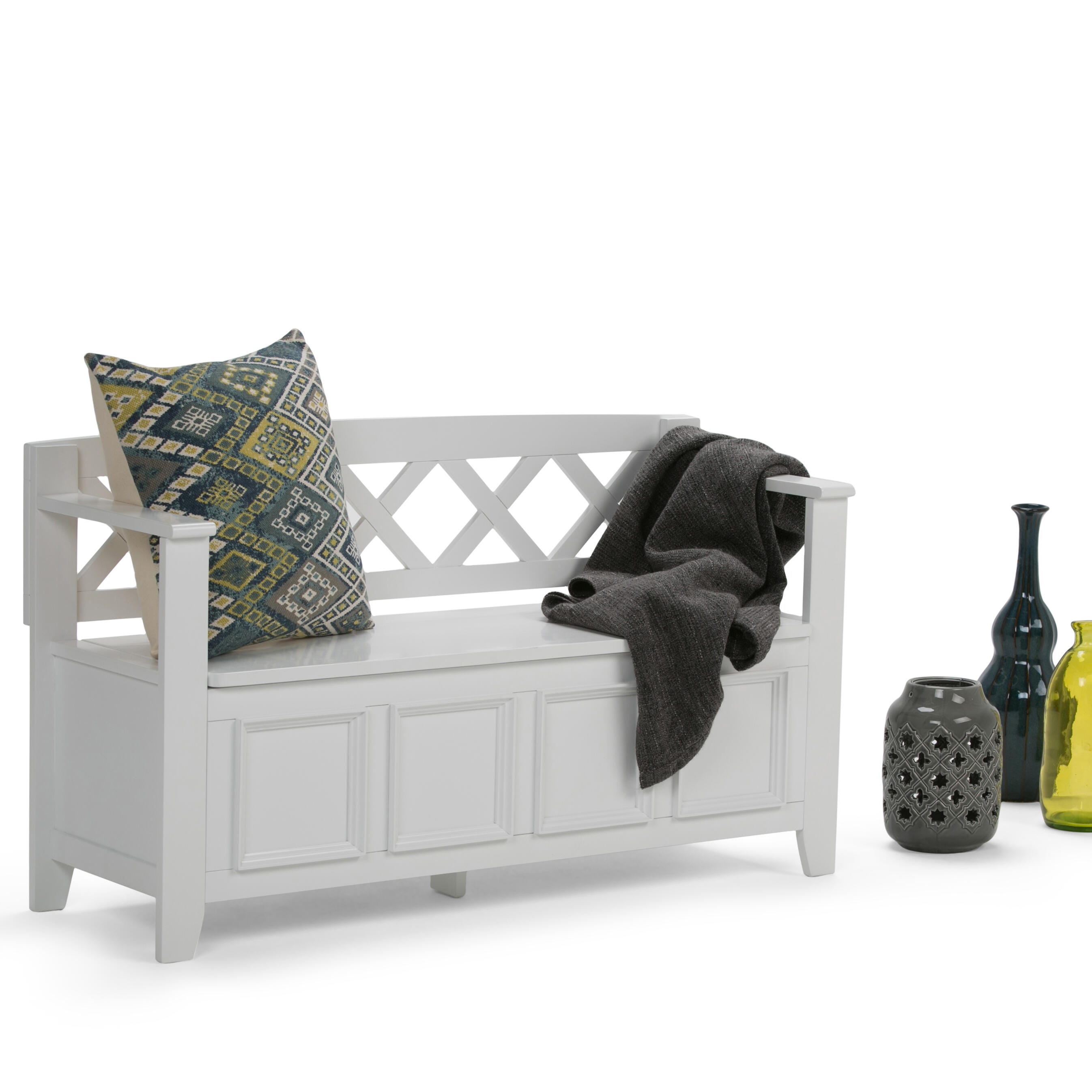 Simpli Home Amherst Entryway Storage Bench, White, large