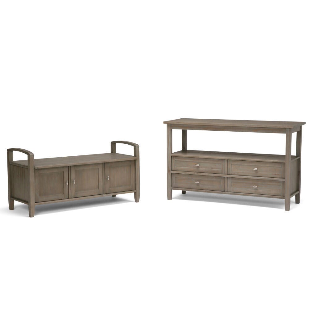Simpli Home Warm Shaker Entryway Storage Bench, Distressed Gray, large