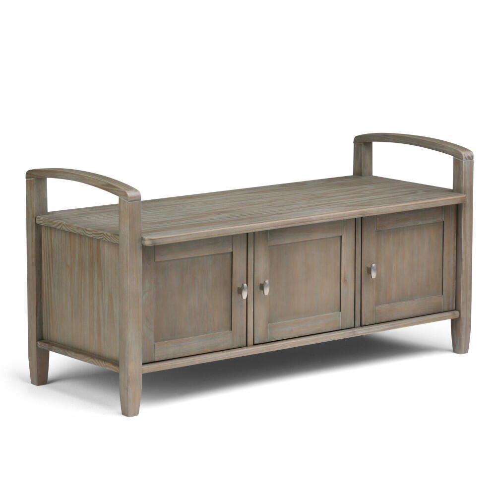 Simpli Home Warm Shaker Entryway Storage Bench, Distressed Gray, large
