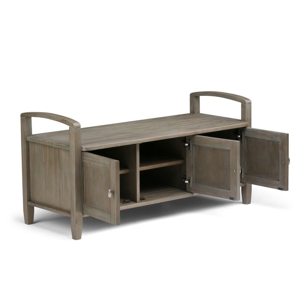 Simpli Home Warm Shaker Entryway Storage Bench, Distressed Gray, large