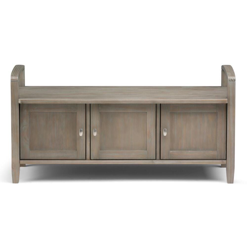 Simpli Home Warm Shaker Entryway Storage Bench, Distressed Gray, large