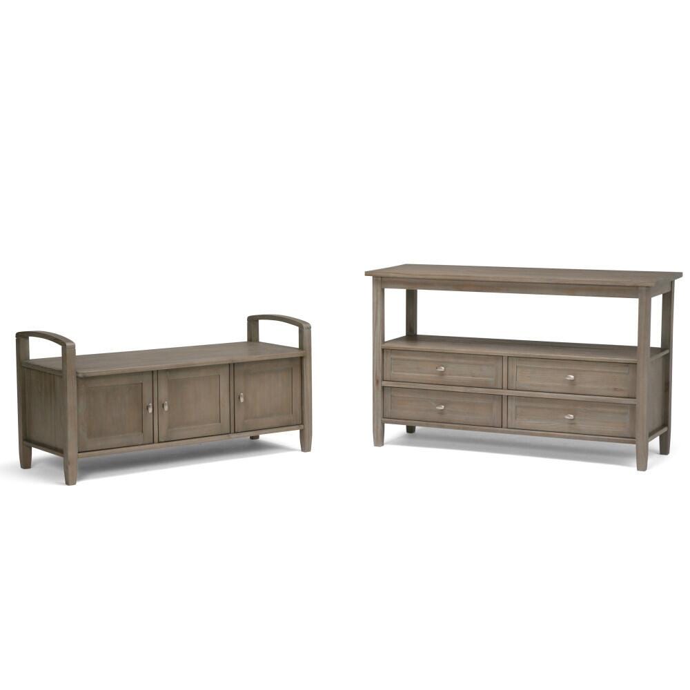 Simpli Home Warm Shaker Entryway Storage Bench, Distressed Gray, large