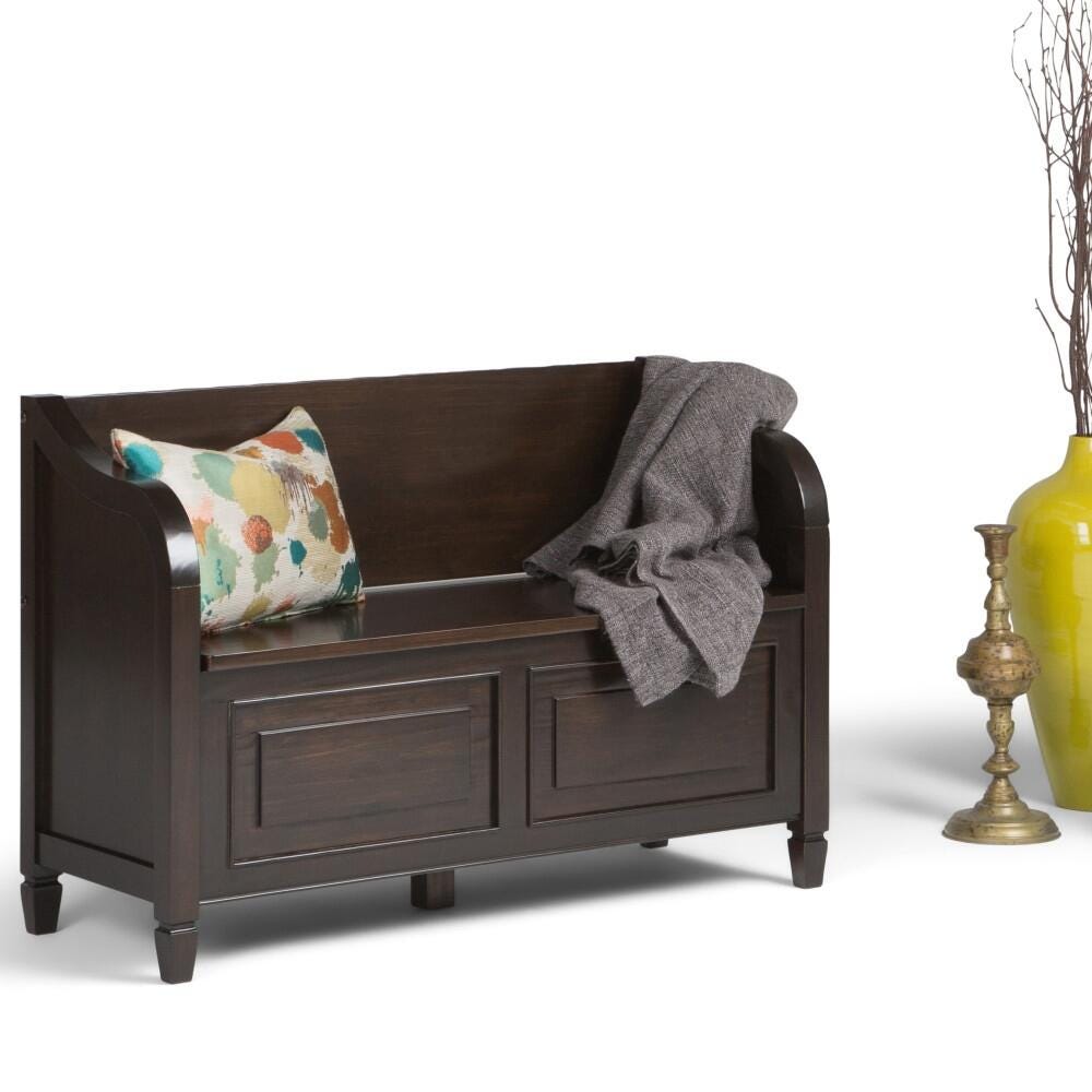 Simpli Home Connaught Entryway Storage Bench, Dark Chestnut Brown, large