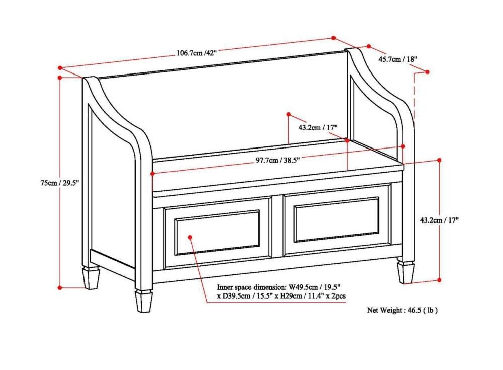 Simpli Home Connaught Entryway Storage Bench, Dark Chestnut Brown, large