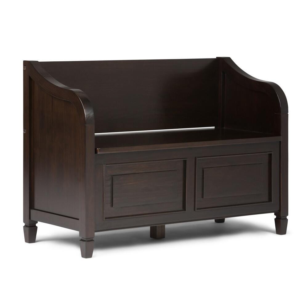 Simpli Home Connaught Entryway Storage Bench, Dark Chestnut Brown, large