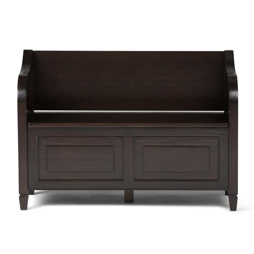 Simpli Home Connaught Entryway Storage Bench, Dark Chestnut Brown, large