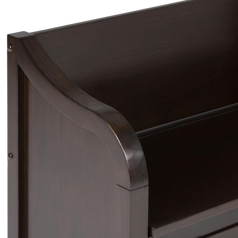 Simpli Home Connaught Entryway Storage Bench, Dark Chestnut Brown, large