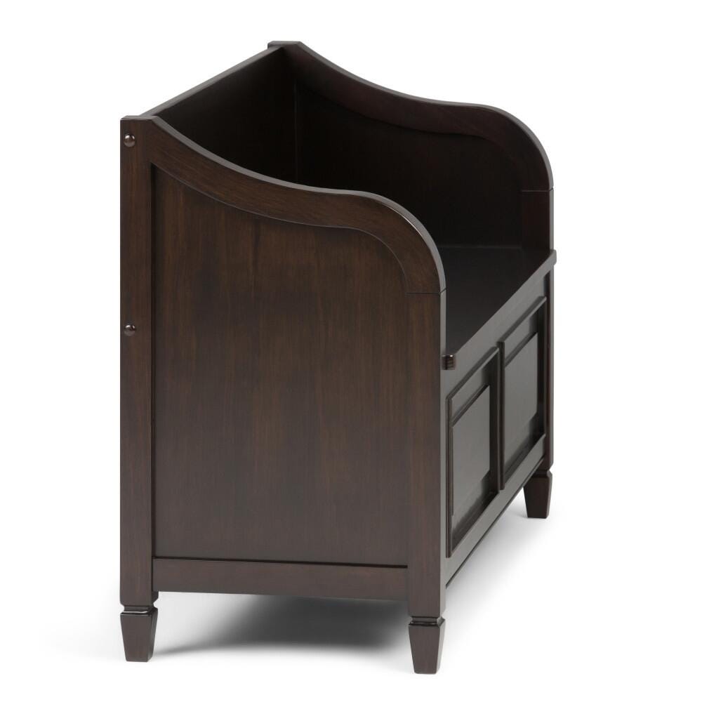 Simpli Home Connaught Entryway Storage Bench, Dark Chestnut Brown, large