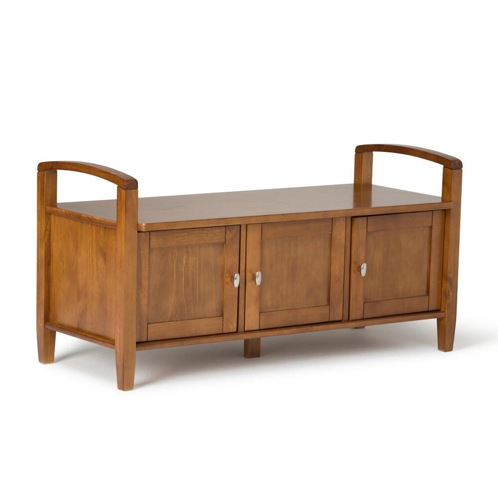 Simpli Home Warm Shaker Entryway Storage Bench, Light Golden Brown, large