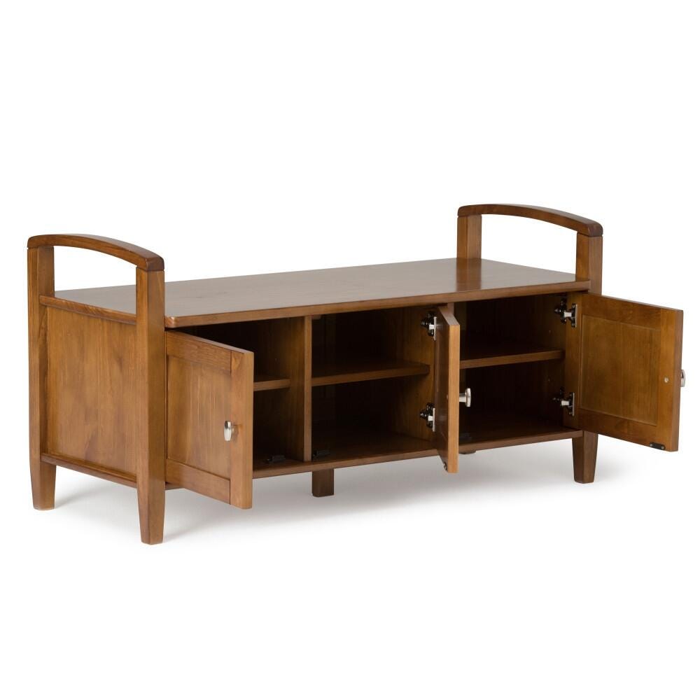 Simpli Home Warm Shaker Entryway Storage Bench, Light Golden Brown, large
