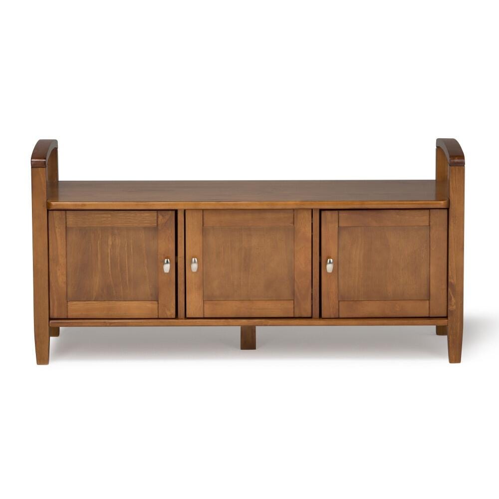 Simpli Home Warm Shaker Entryway Storage Bench, Light Golden Brown, large