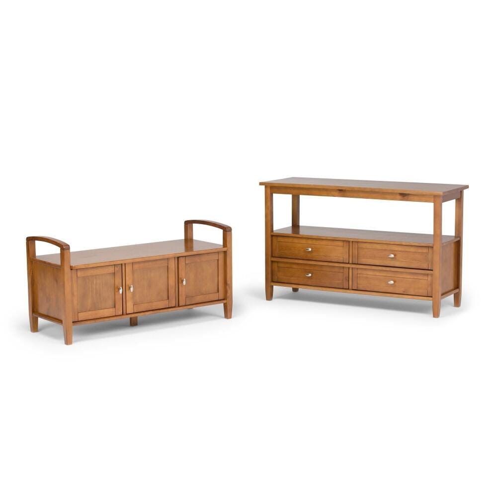 Simpli Home Warm Shaker Entryway Storage Bench, Light Golden Brown, large