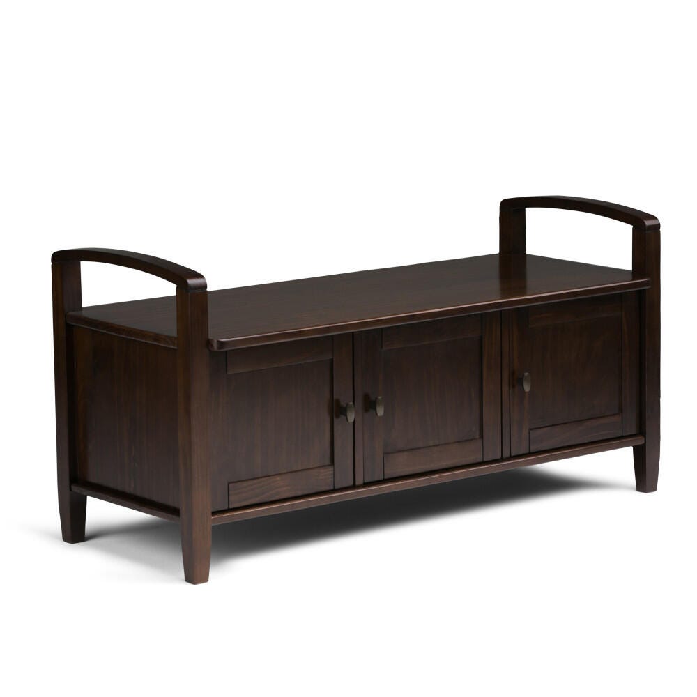 Simpli Home Warm Shaker Entryway Storage Bench, Tobacco Brown, large