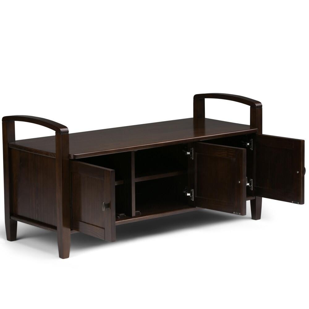 Simpli Home Warm Shaker Entryway Storage Bench, Tobacco Brown, large