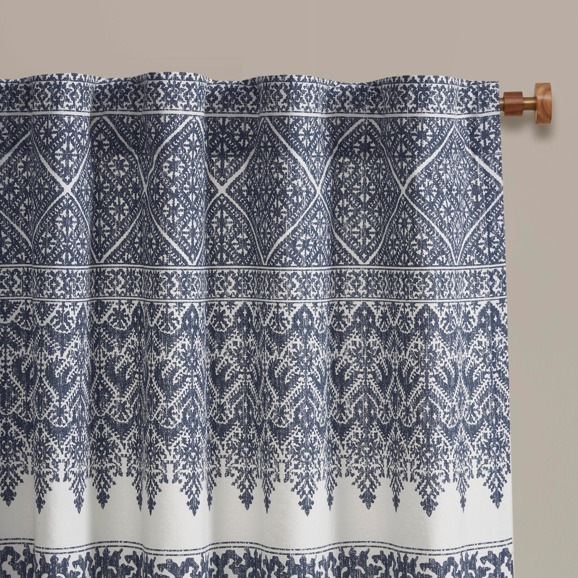 INK+IVY Mila Chenille Detail Cotton Printed Window Panel, Navy, large