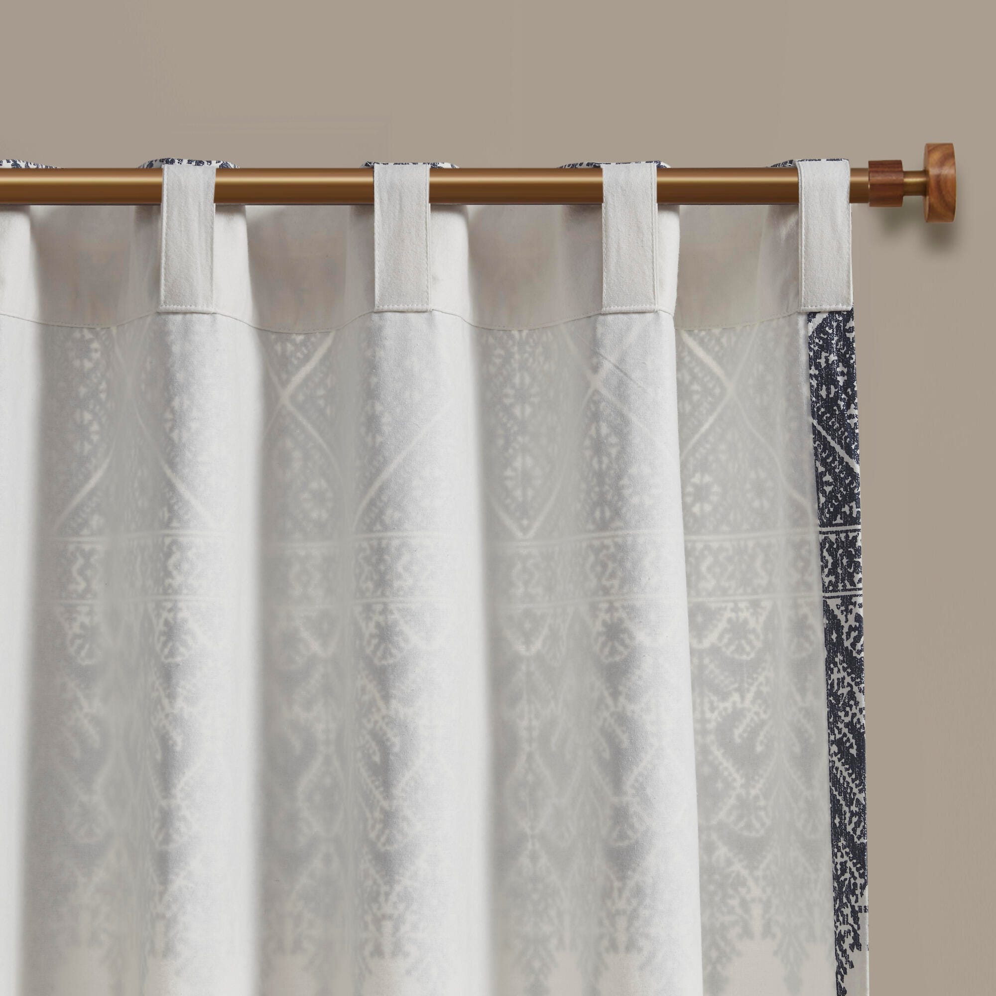 INK+IVY Mila Chenille Detail Cotton Printed Window Panel, Navy, large