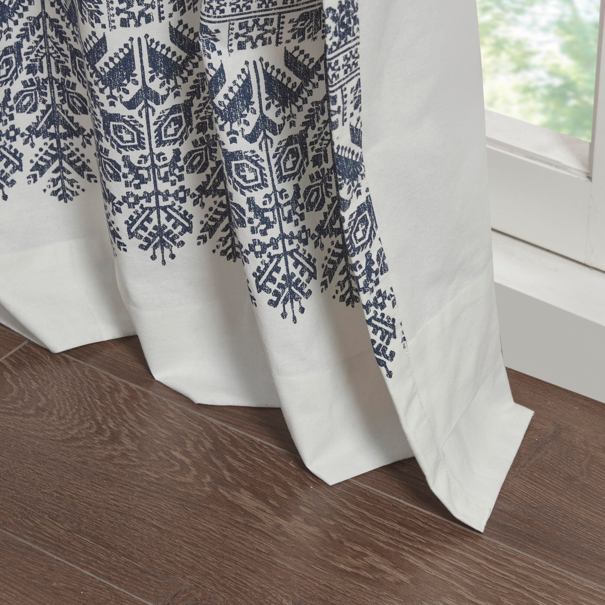 INK+IVY Mila Chenille Detail Cotton Printed Window Panel, Navy, large