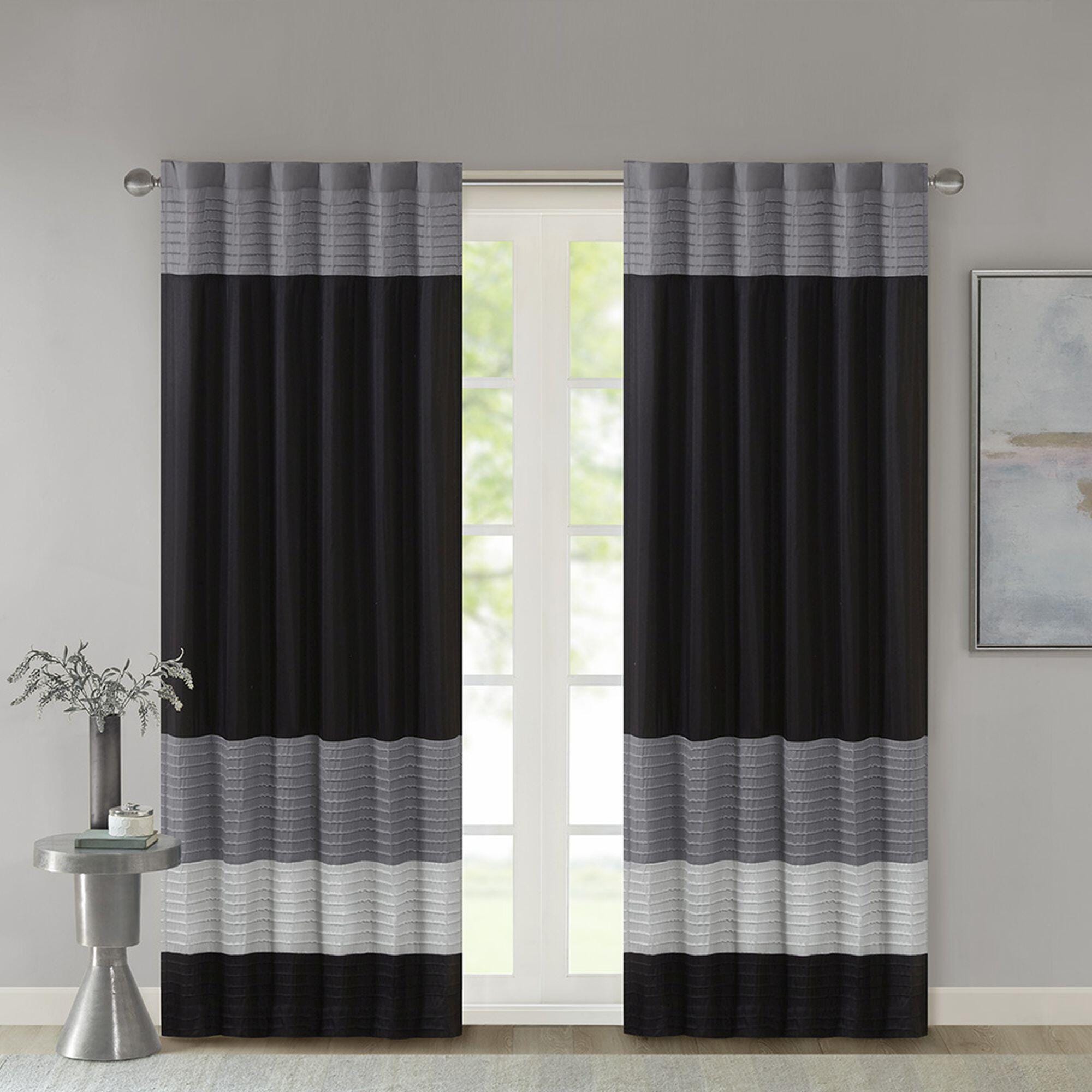 Madison Park Amherst Polyoni Pintuck Window Panel, Black, large