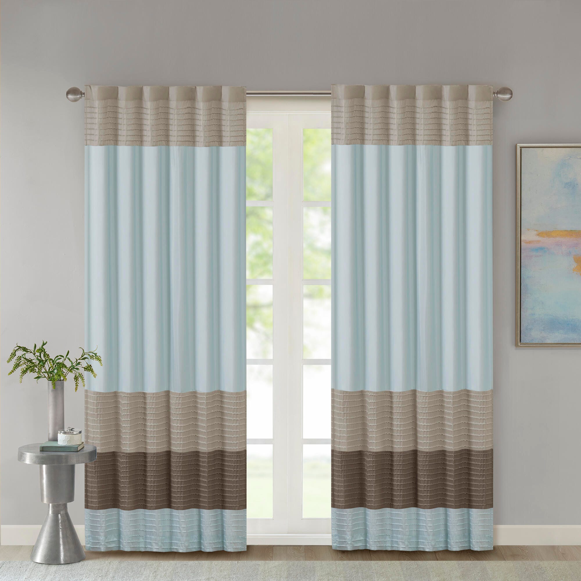 Madison Park Amherst Polyoni Pintuck Window Panel, Blue, large