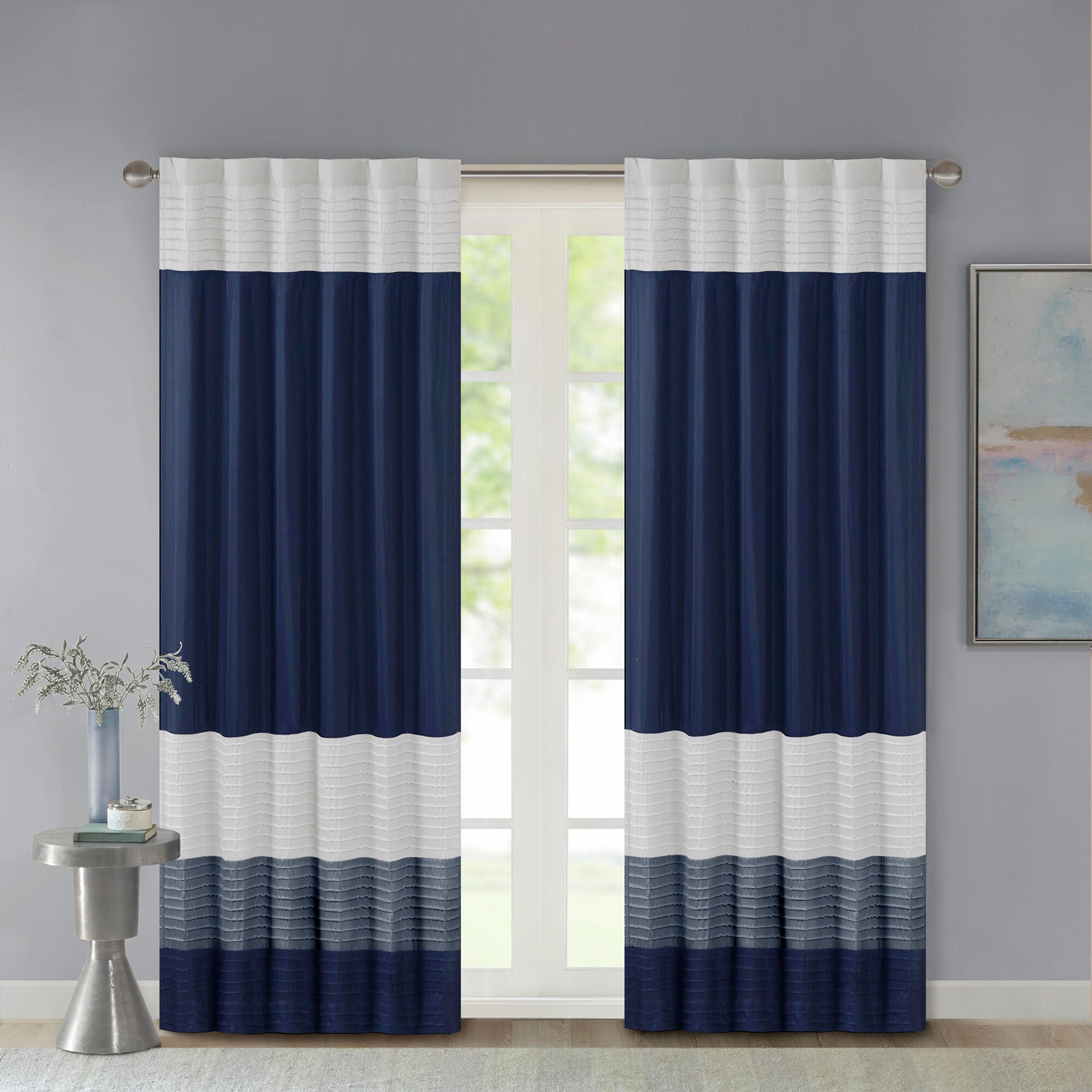 Madison Park Amherst Polyoni Pintuck Window Panel, Navy, large