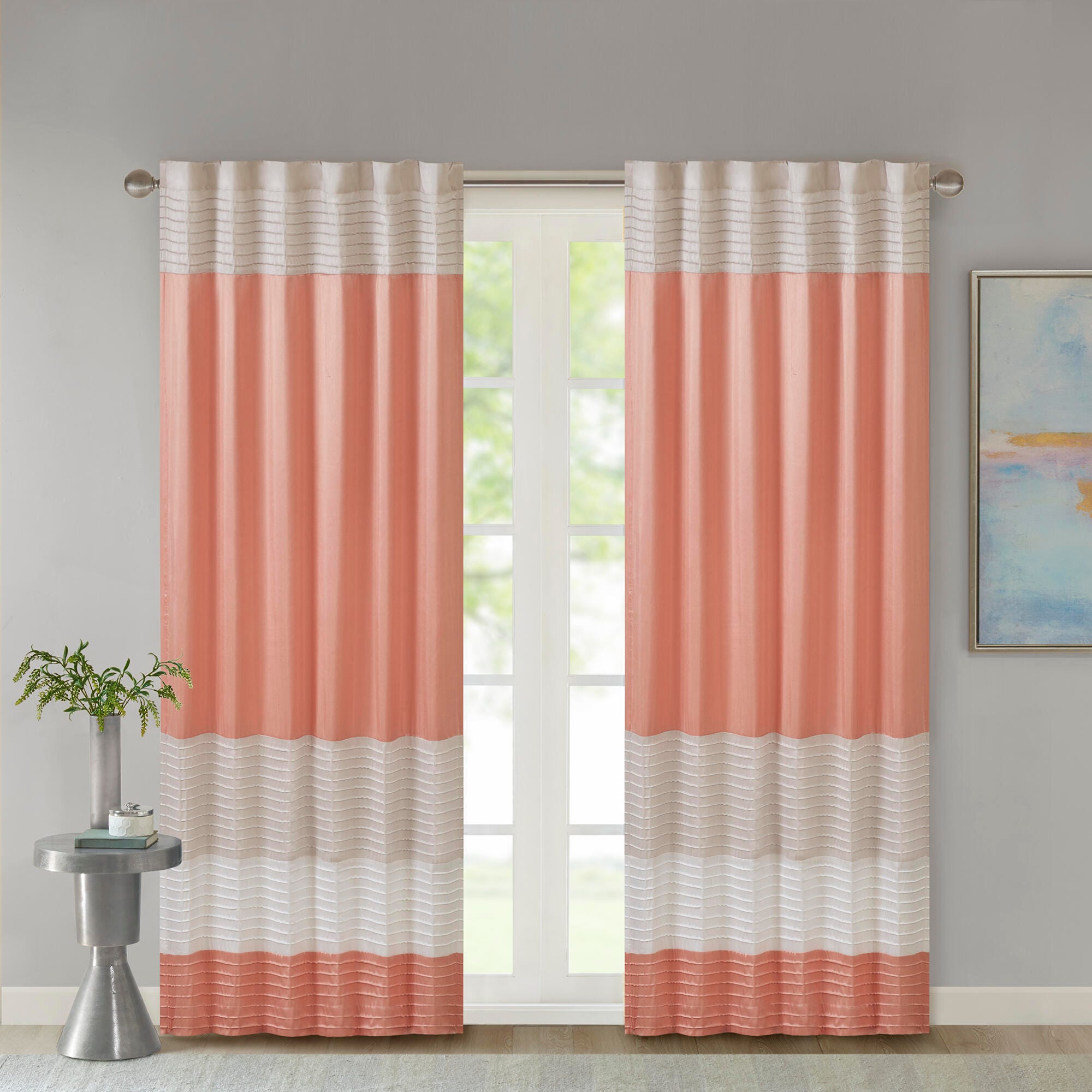 Madison Park Amherst Polyoni Pintuck Window Panel, Coral, large