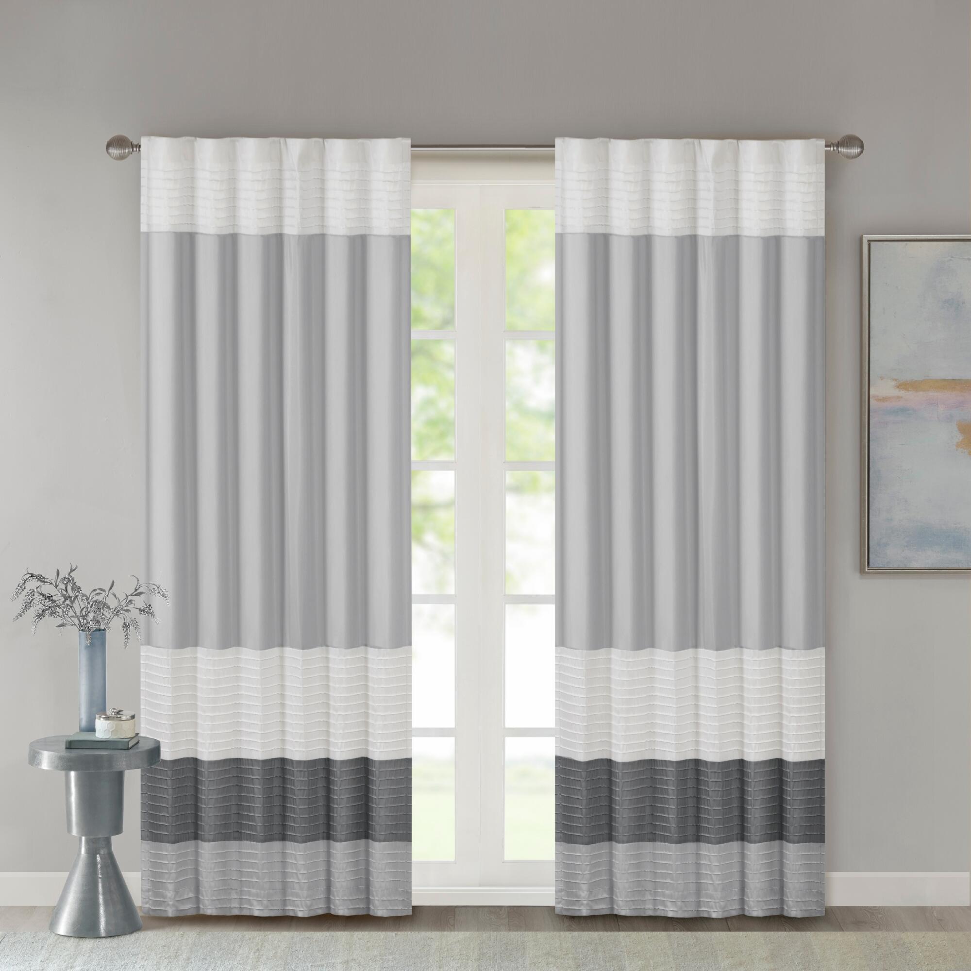 Madison Park Amherst Polyoni Pintuck Window Panel, Gray, large