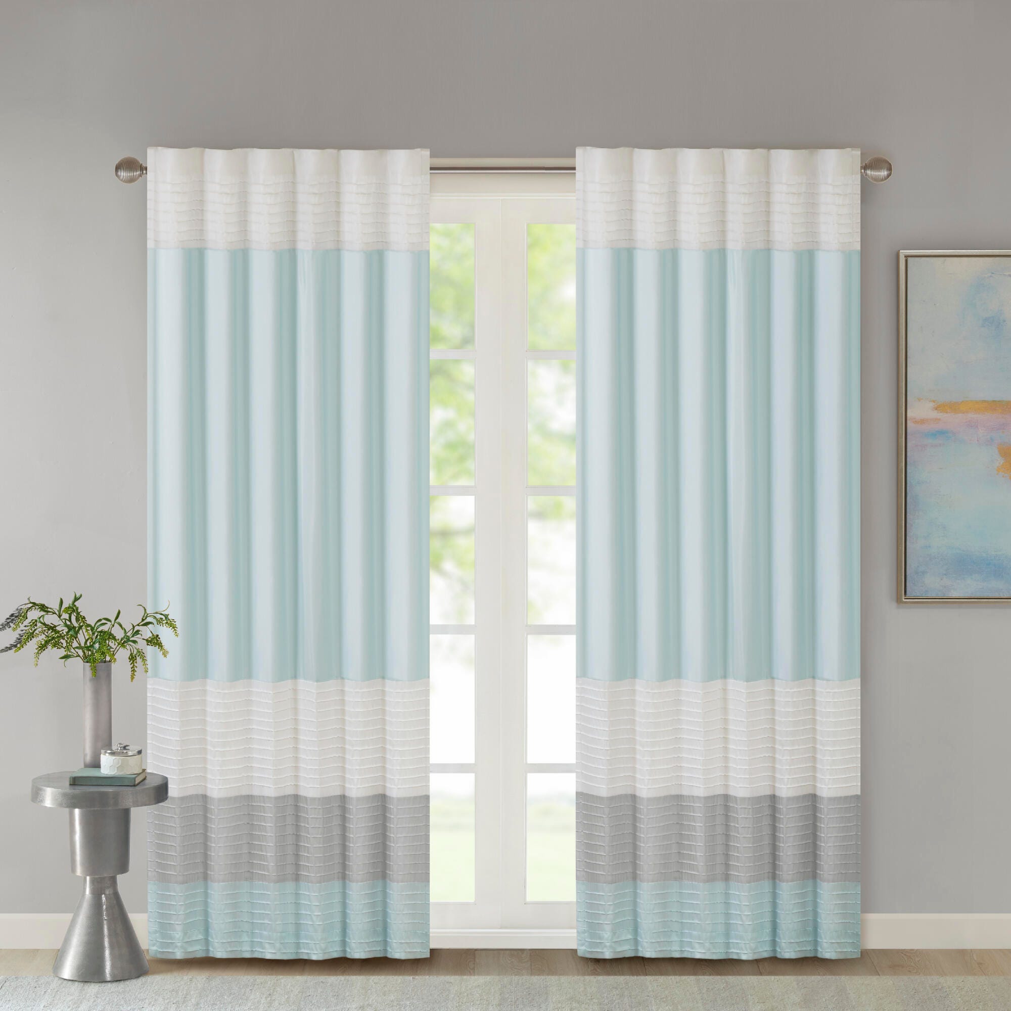 Madison Park Salem Amherst Polyoni Pintuck Window Panel, Aqua, large