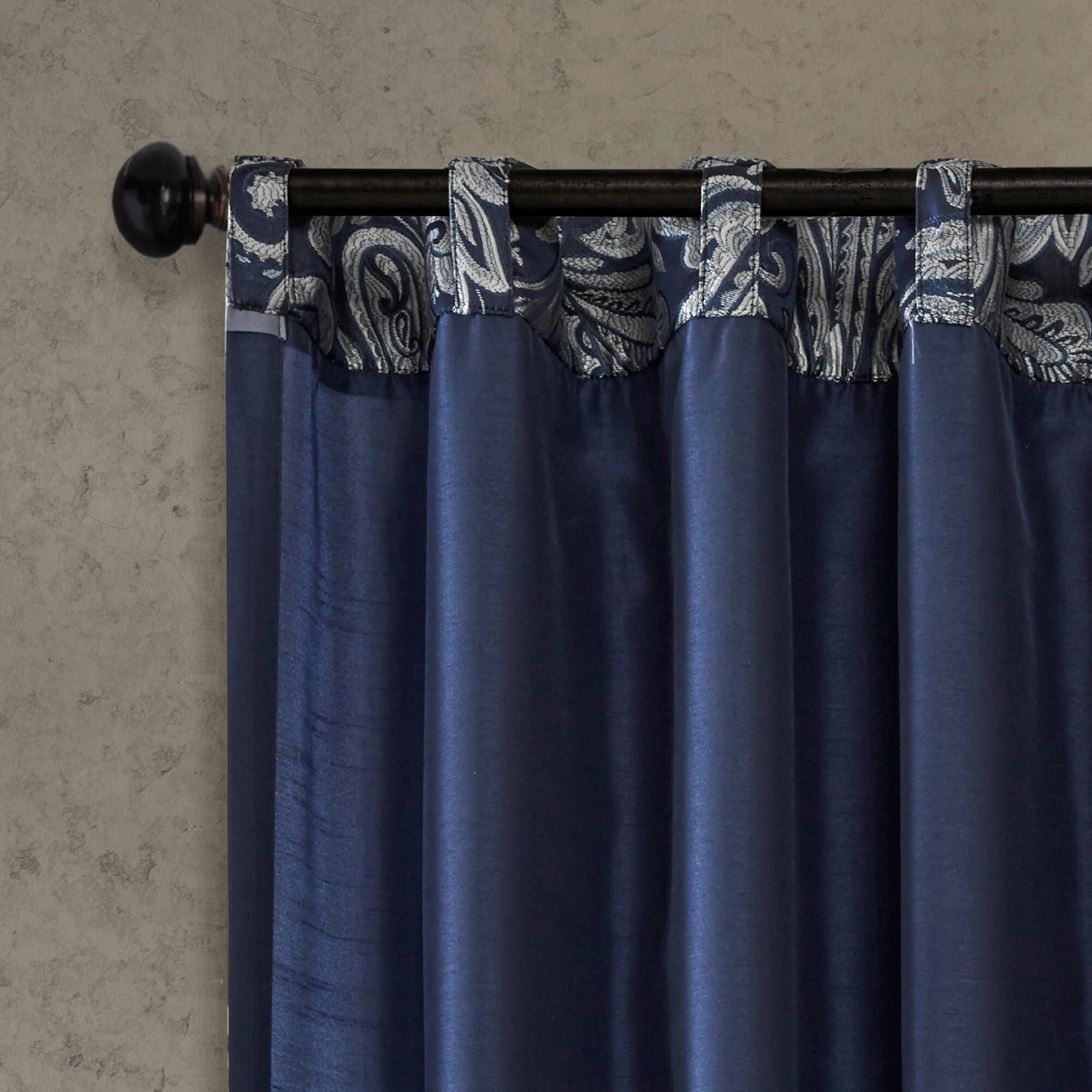 Madison Park Valerie Aubrey Jacquard Window Curtain Pair, Navy, large