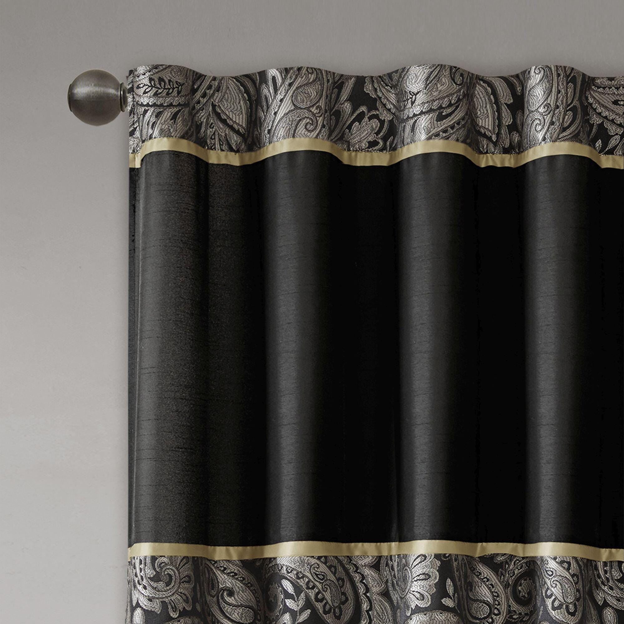 Madison Park Valerie Aubrey Jacquard Window Curtain Pair, Black, large