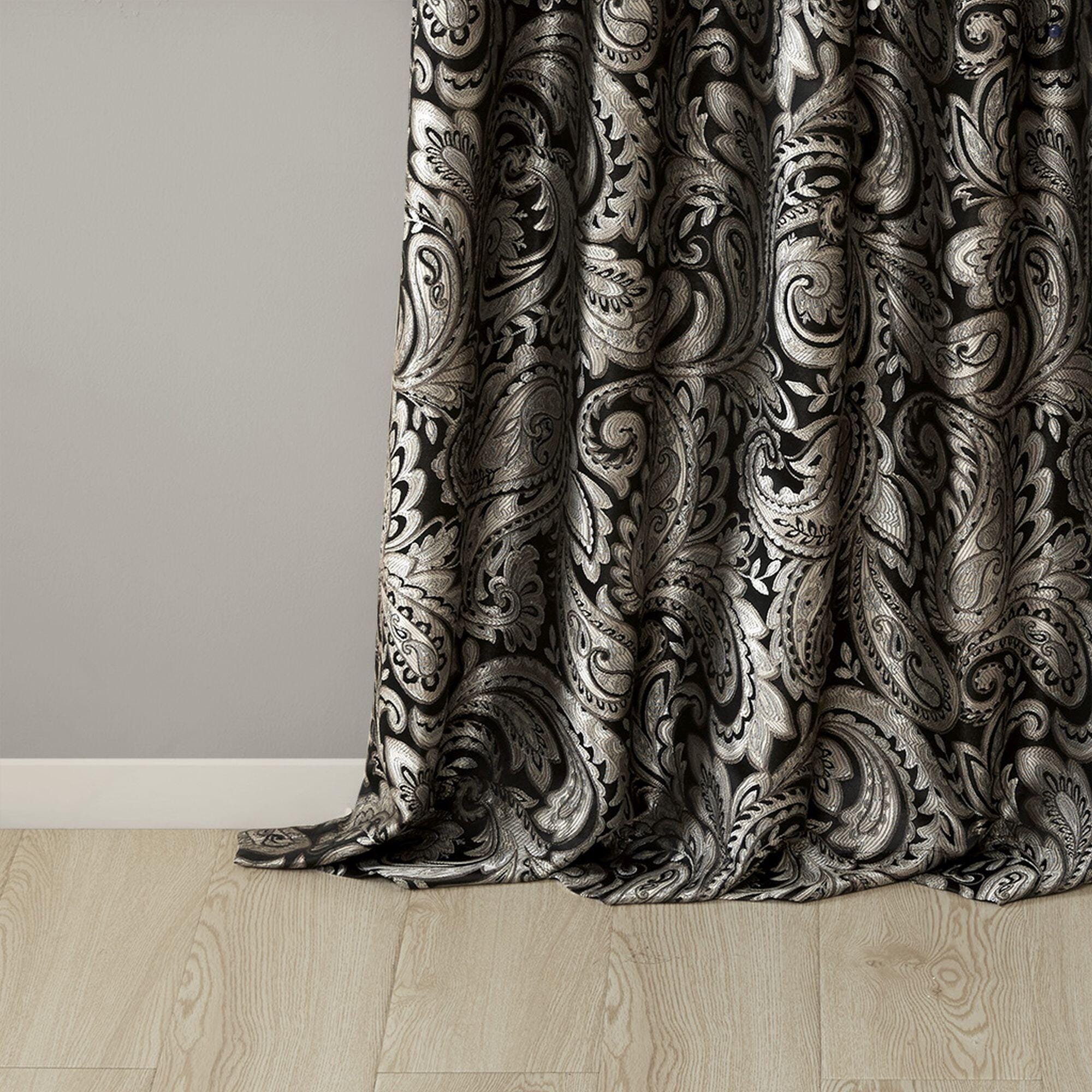 Madison Park Valerie Aubrey Jacquard Window Curtain Pair, Black, large