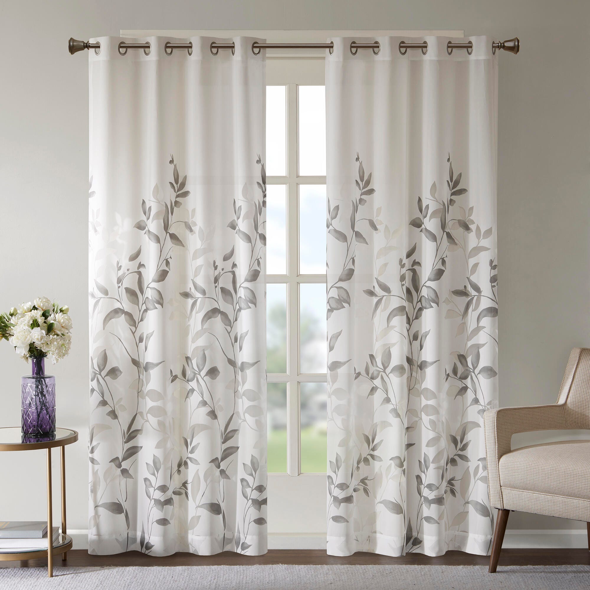 Madison Park Cecily Printed Window Panel, Gray, rollover