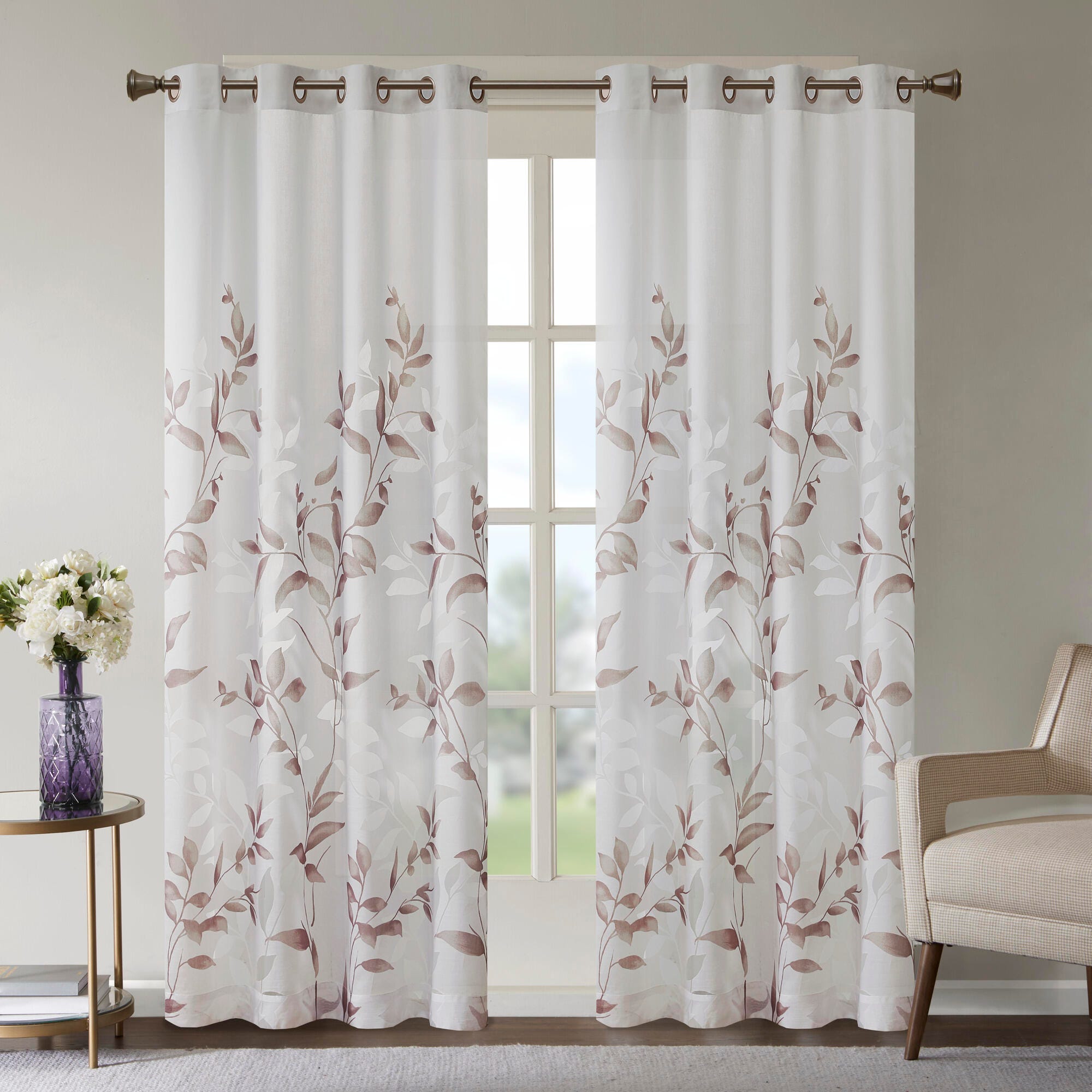 Madison Park Cecily Printed Window Panel, Mauve, large